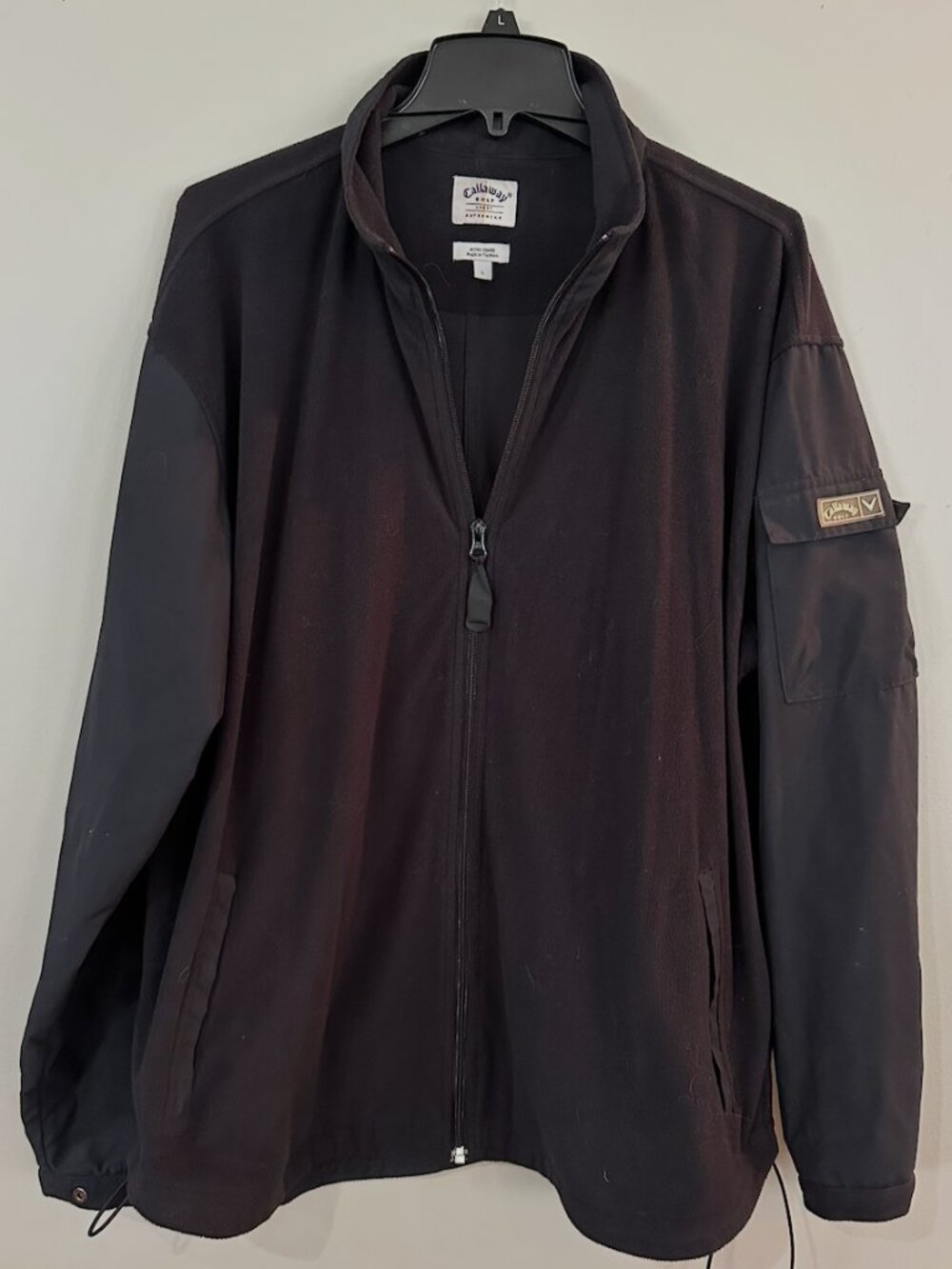Callaway Golf Micro Combo Fleece Jacket Mens L Black Full Zip Windbreaker Hybrid